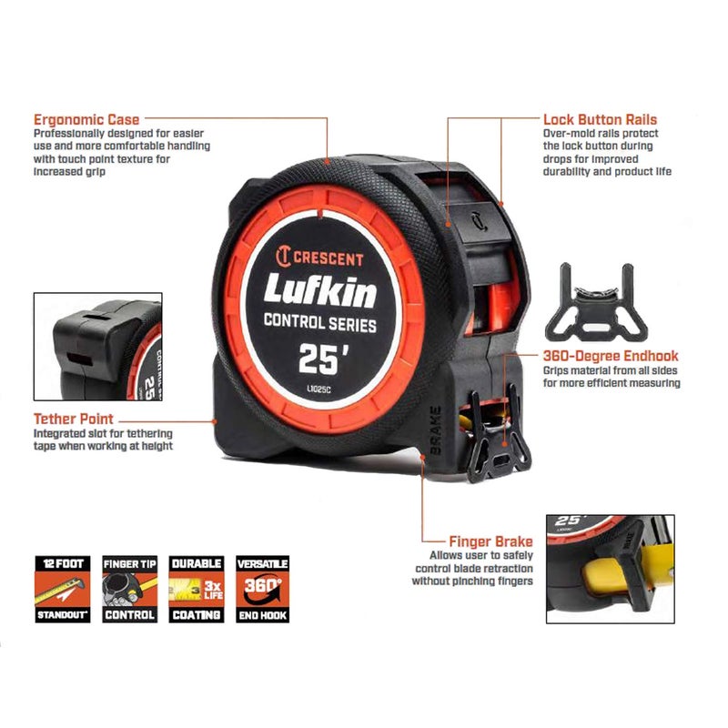 Lufkin Crescent Lufkin 1-3/16 x 25' Command Control Series Yellow Clad Engineers Tape Measure - L1025CD - Image 2